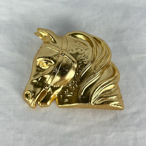 Doreen Ryan Unsigned Vintage Brooch Gold Tone Horse with Flowing Mane Large 90’s - Picture 2 of 8